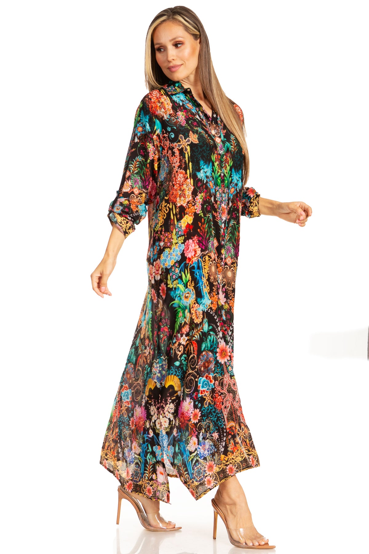 Women's Floral Maxi Shirt Dress