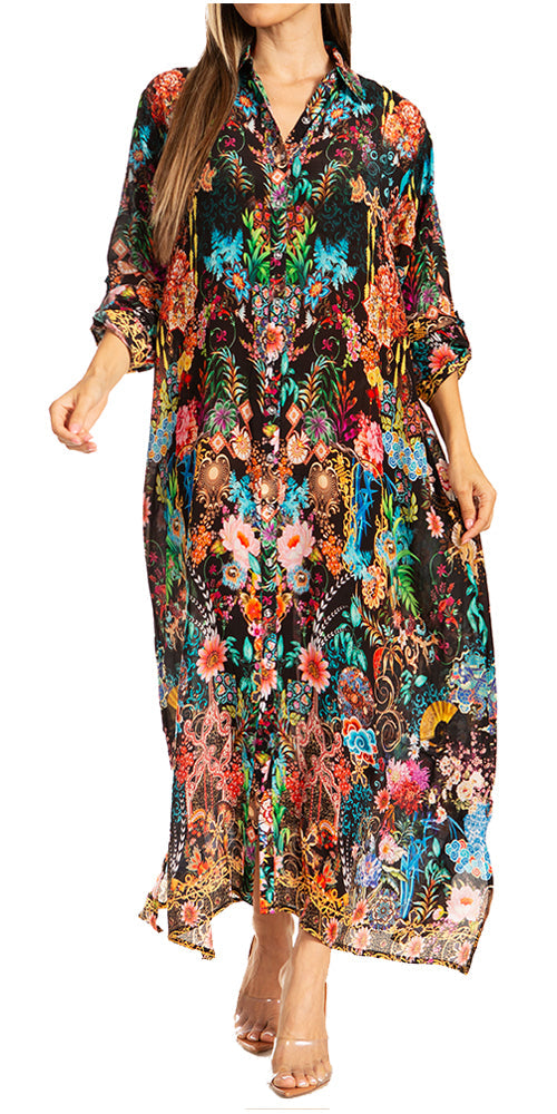 Women's Floral Maxi Shirt Dress