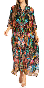 Women's Floral Maxi Shirt Dress