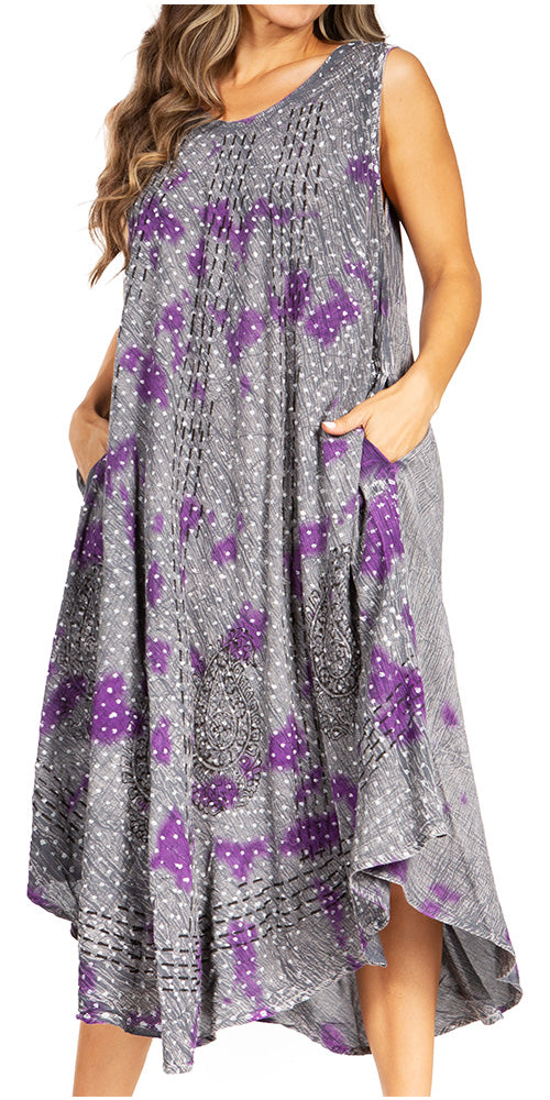 Tie Dye Sleeveless Caftan Dress