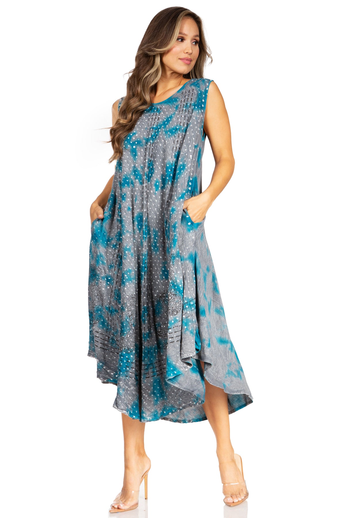 Tie Dye Sleeveless Caftan Dress