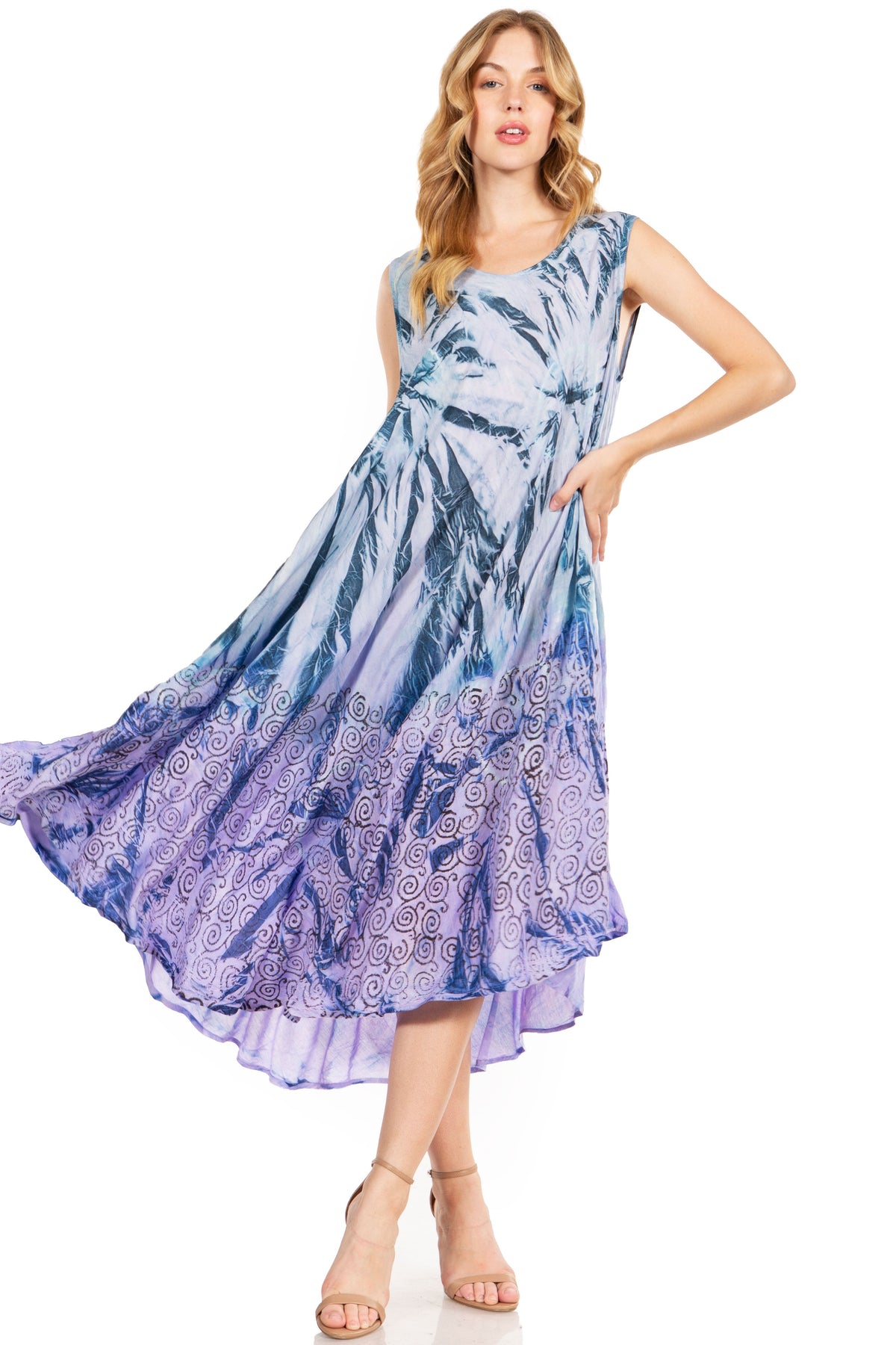 Tie Dye Sleeveless Caftan Dress