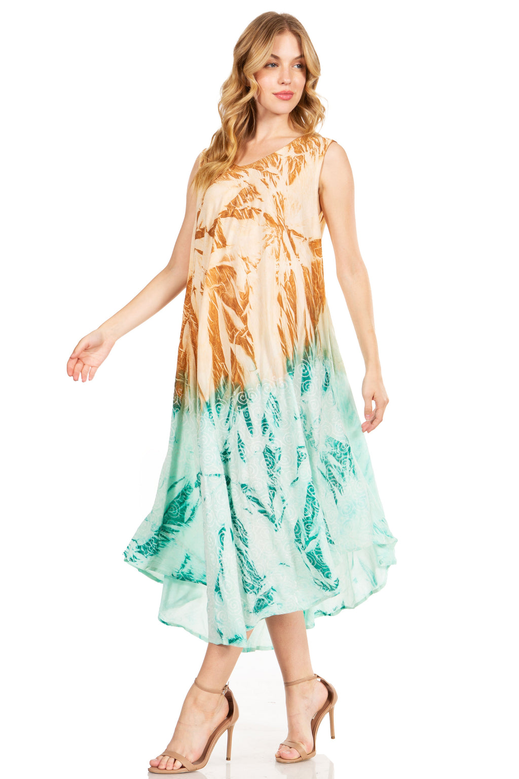 Tie Dye Sleeveless Caftan Dress