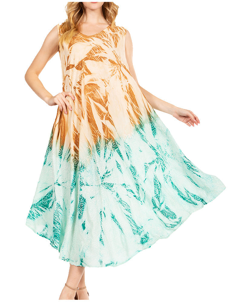 Tie Dye Sleeveless Caftan Dress