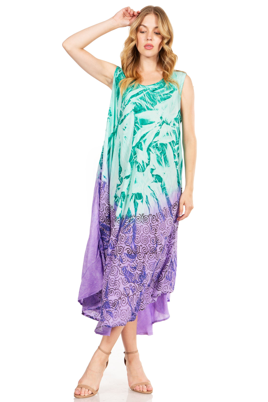 Tie Dye Sleeveless Caftan Dress