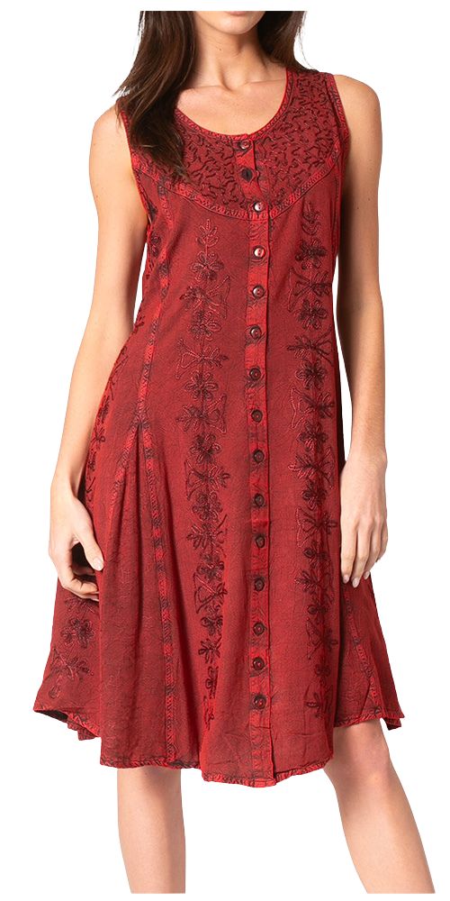 Floral Embroidered Button-Up Midi Dress
