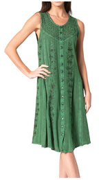 Floral Embroidered Button-Up Midi Dress