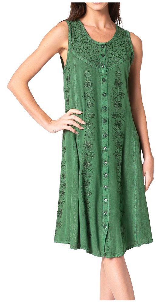Floral Embroidered Button-Up Midi Dress