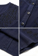 Floral Embroidered Button-Up Midi Dress