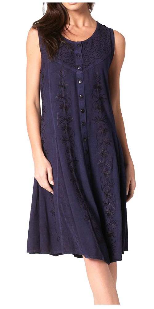 Floral Embroidered Button-Up Midi Dress