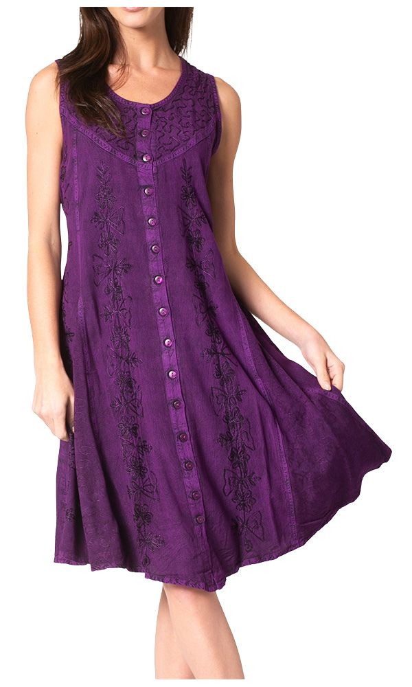 Floral Embroidered Button-Up Midi Dress