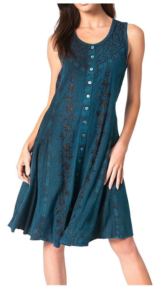 Floral Embroidered Button-Up Midi Dress
