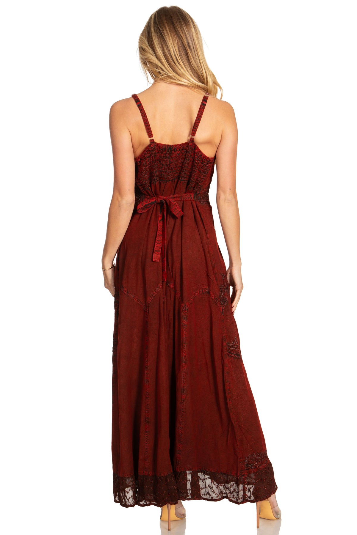 Stonewashed Rayon Embroidered Maxi Dress