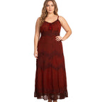 Stonewashed Rayon Embroidered Maxi Dress