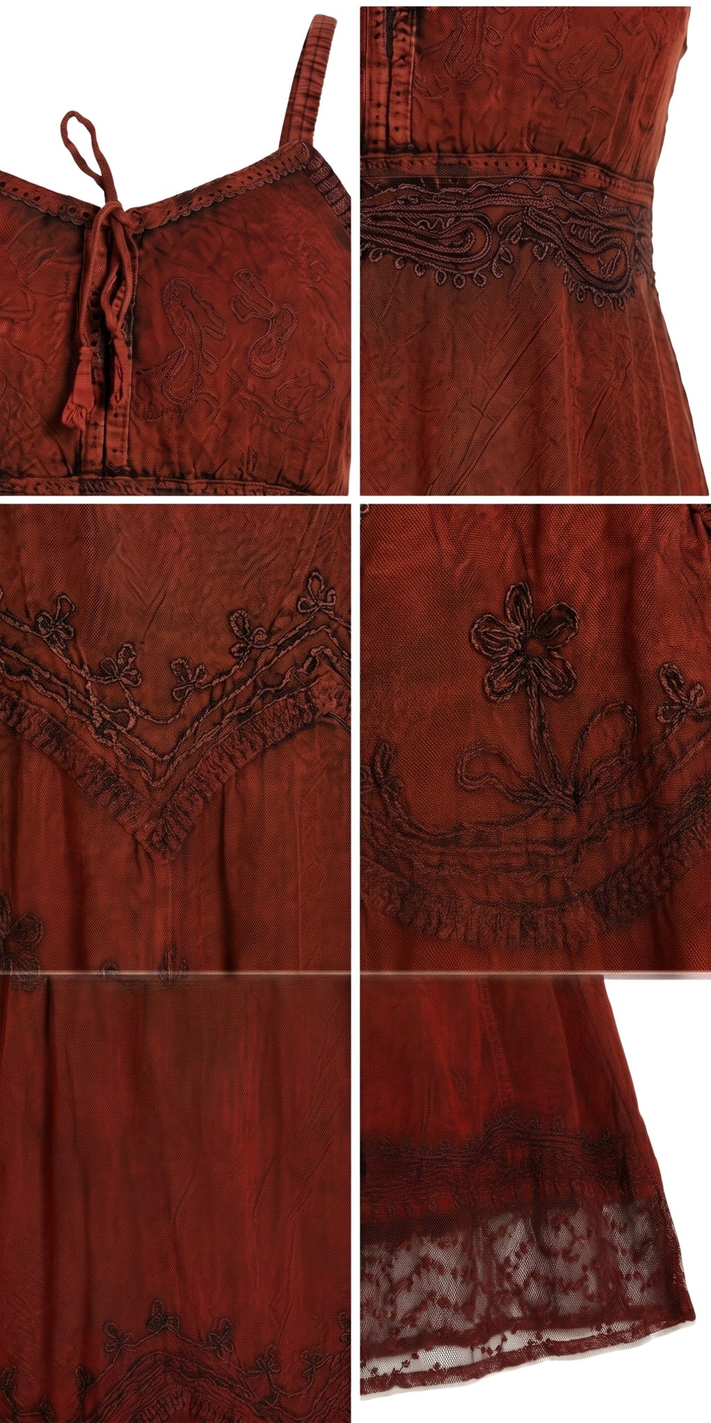 Stonewashed Rayon Embroidered Maxi Dress