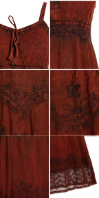 Stonewashed Rayon Embroidered Maxi Dress
