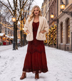 Stonewashed Rayon Embroidered Maxi Dress