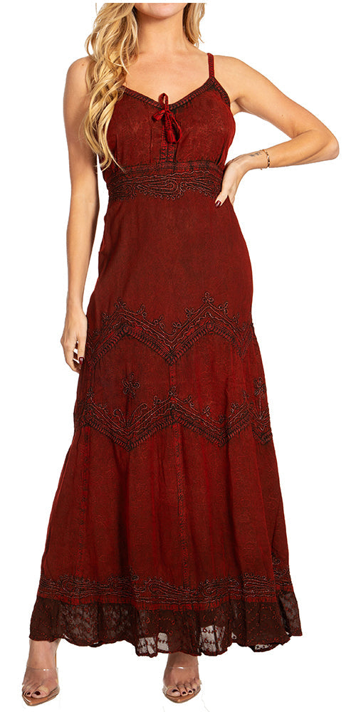 Stonewashed Rayon Embroidered Maxi Dress