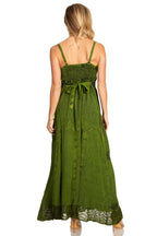Stonewashed Rayon Embroidered Maxi Dress