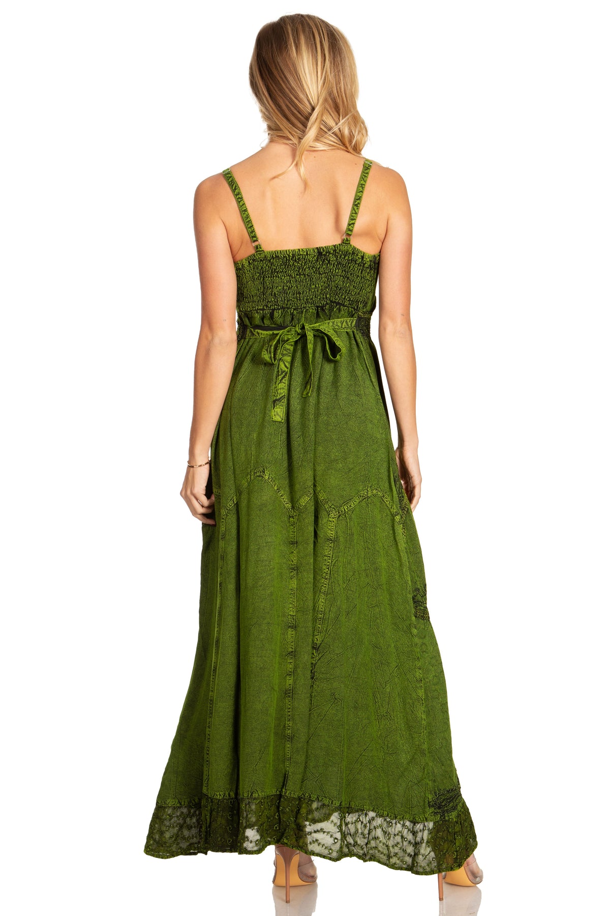 Stonewashed Rayon Embroidered Maxi Dress