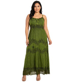Stonewashed Rayon Embroidered Maxi Dress