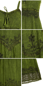 Stonewashed Rayon Embroidered Maxi Dress