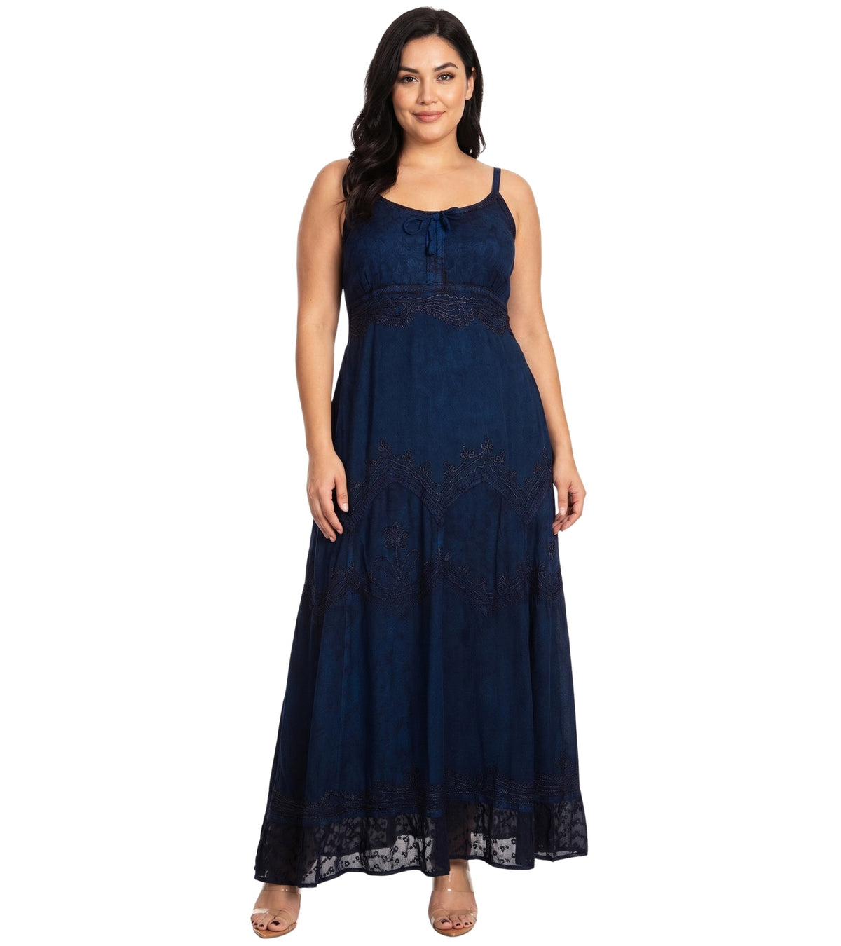 Stonewashed Rayon Embroidered Maxi Dress