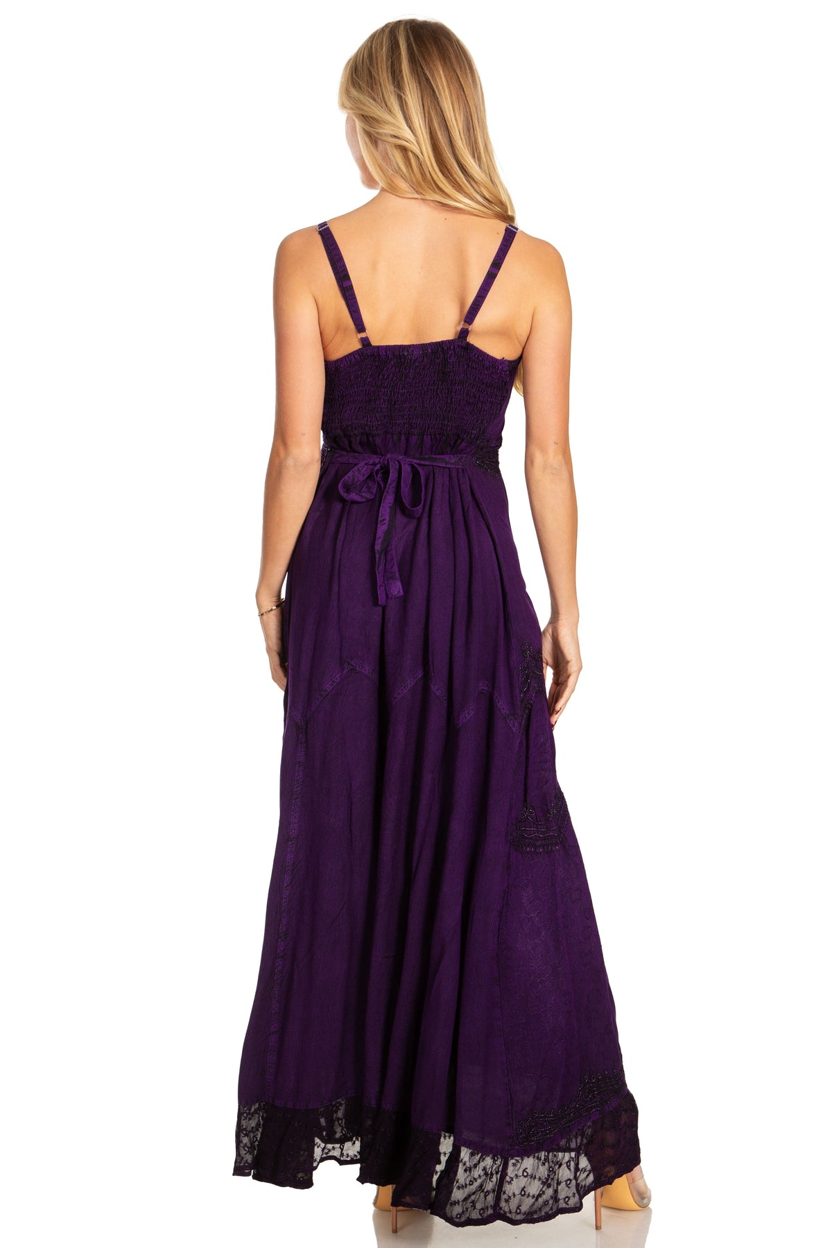 Stonewashed Rayon Embroidered Maxi Dress