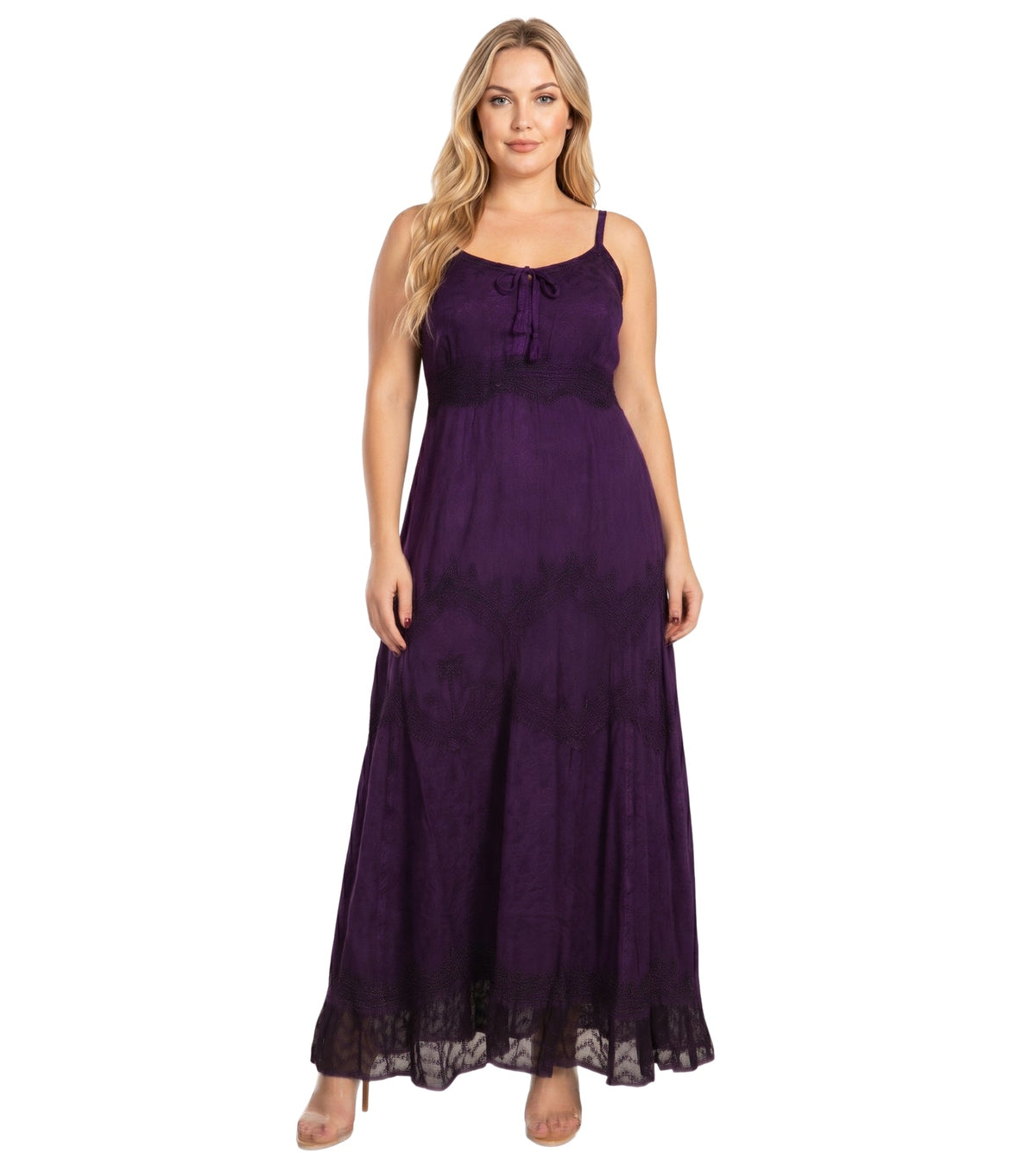 Stonewashed Rayon Embroidered Maxi Dress