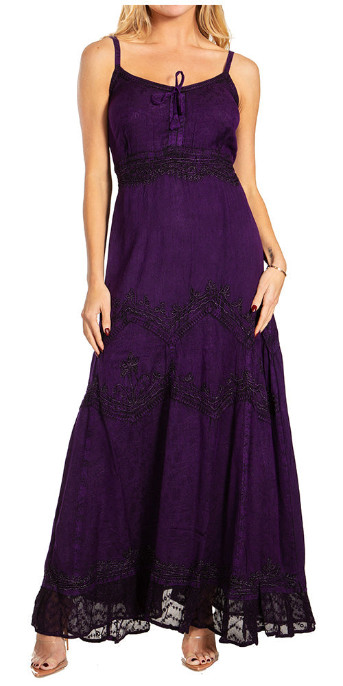 Stonewashed Rayon Embroidered Maxi Dress