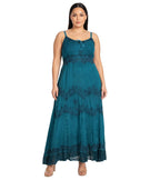 Stonewashed Rayon Embroidered Maxi Dress
