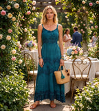 Stonewashed Rayon Embroidered Maxi Dress