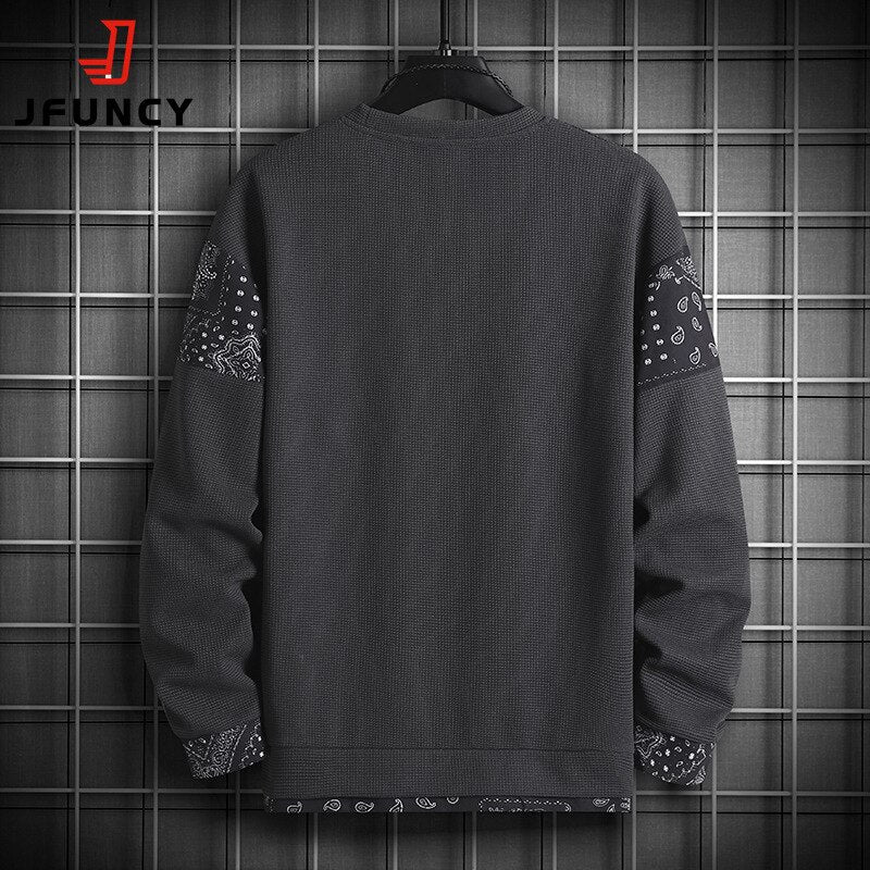 JFUNCY Autumn Harajuku Sweatshirt for Men Oversized Fake 2 Piece Hoodies Korean O-Neck Man Streetwear Male Fashion Clothes