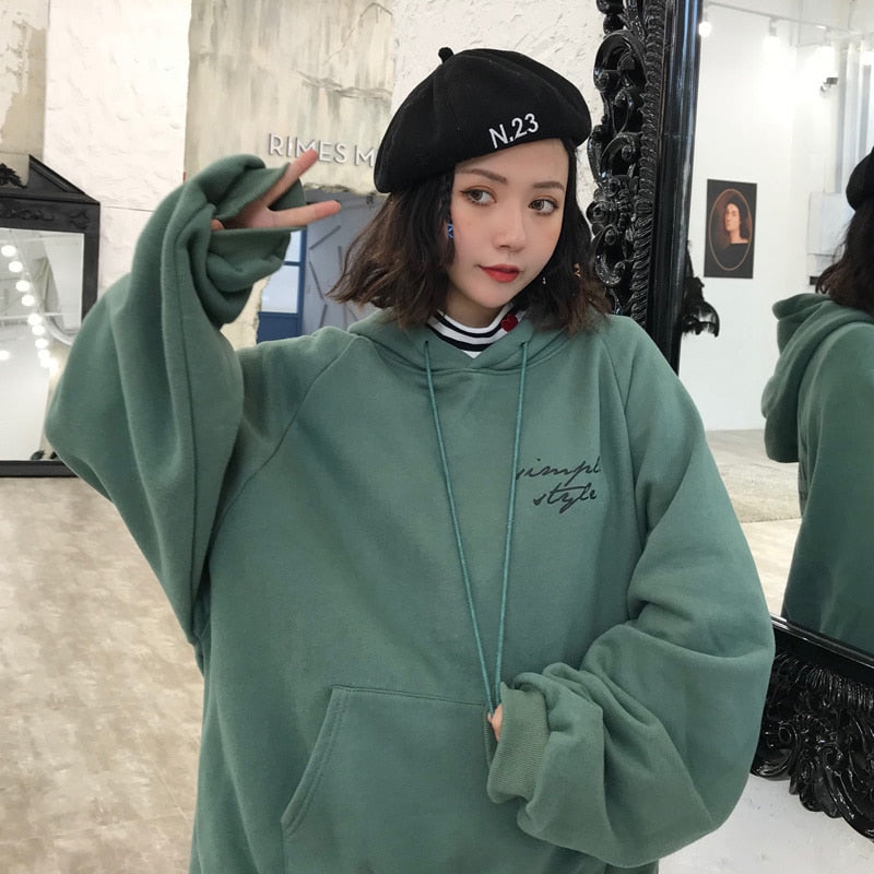 Hoodies Women Thicker Plus Velvet Warm Soft Letter Printed Simple All match Pockets Leisure Pullovers Womens Trendy Sweatshirts