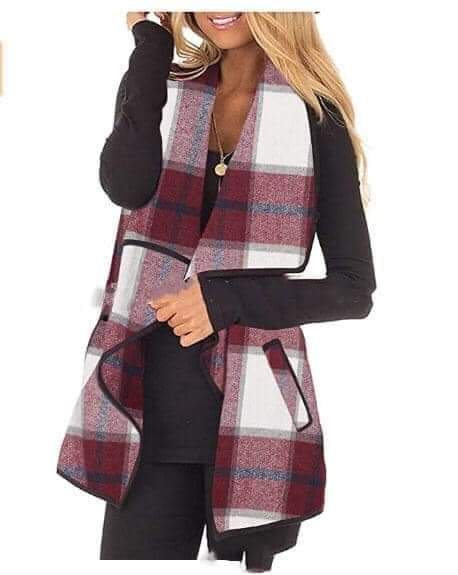 Plaid Flannel Vest (Red/Navy/White)