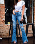 Fringe Flare Distressed Jeans