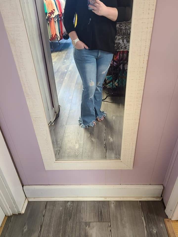 Fringe Flare Distressed Jeans