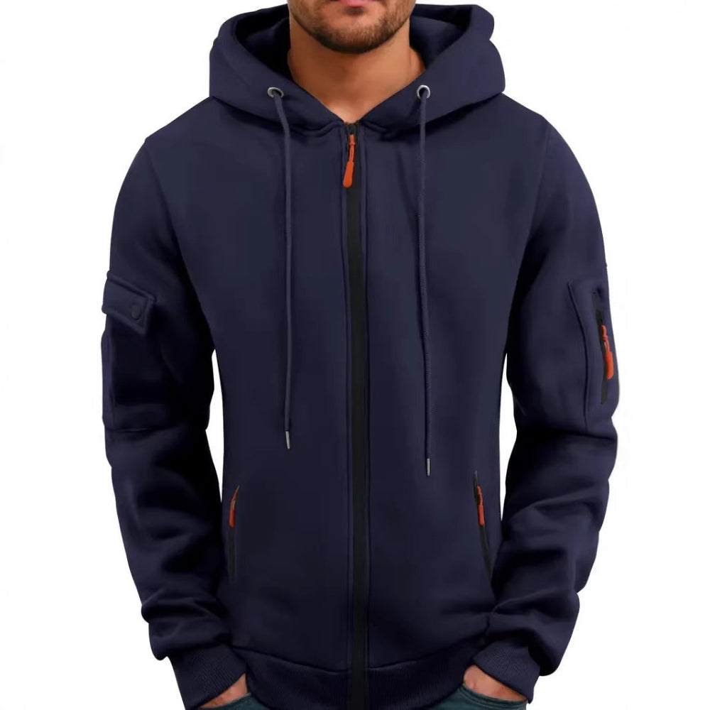 Four-Zipper Fleece Hooded Sweatshirt