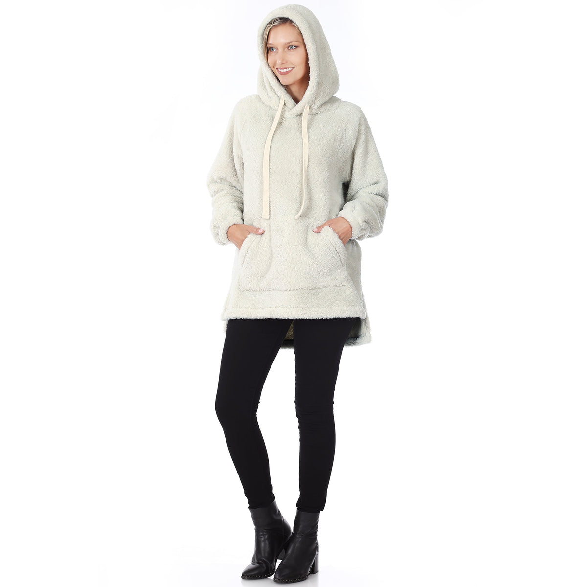 Faux Fur Hoodie with Pocket (Bone)