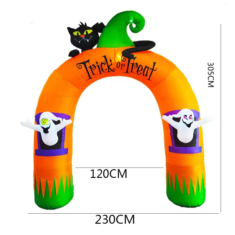 10FT Giant Inflatable Arch with Black Cat and Ghosts Outdoor Patio Lawn Halloween Inflatable Decorations
