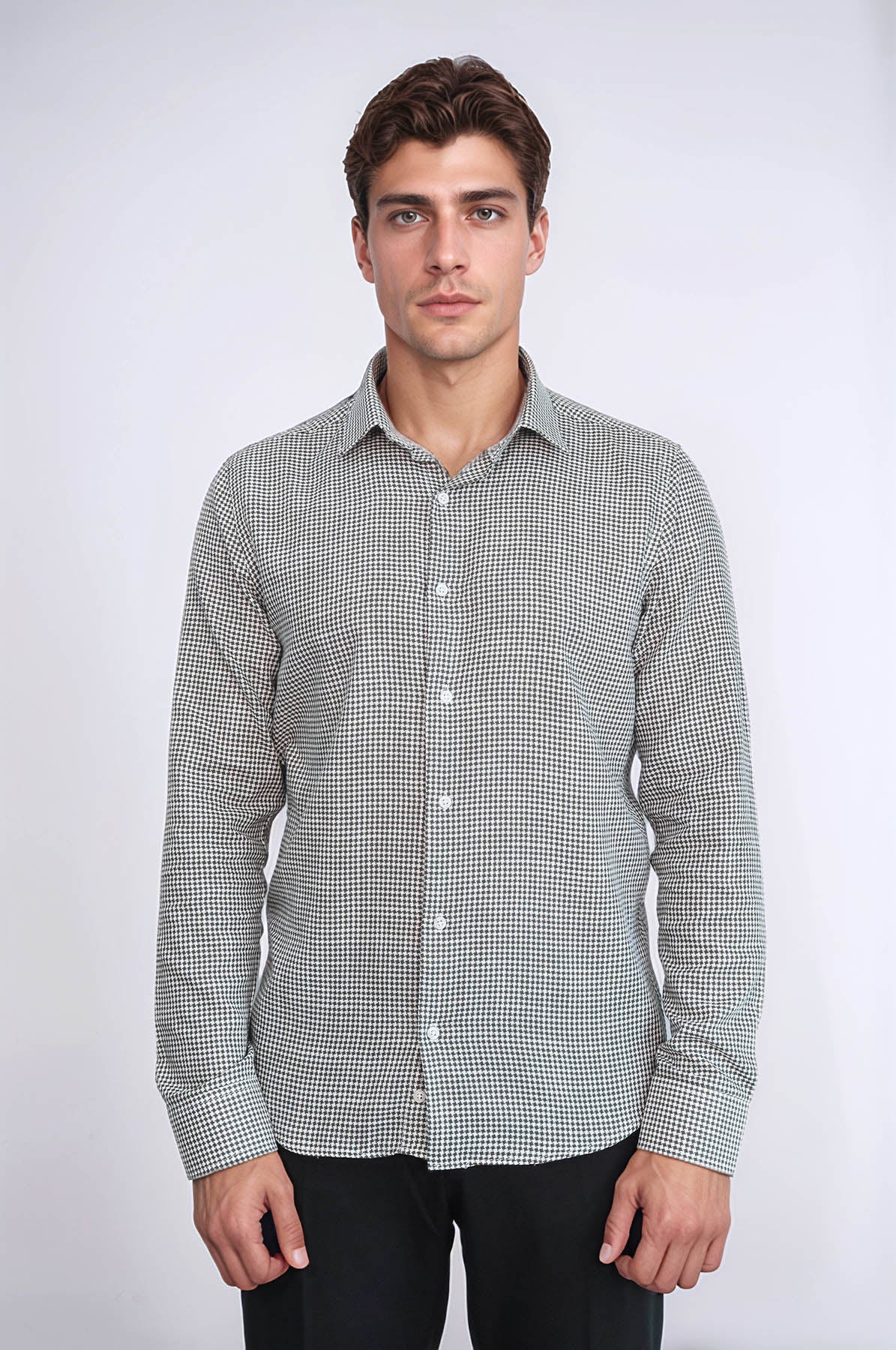 Green Houndstooth Cotton Shirt