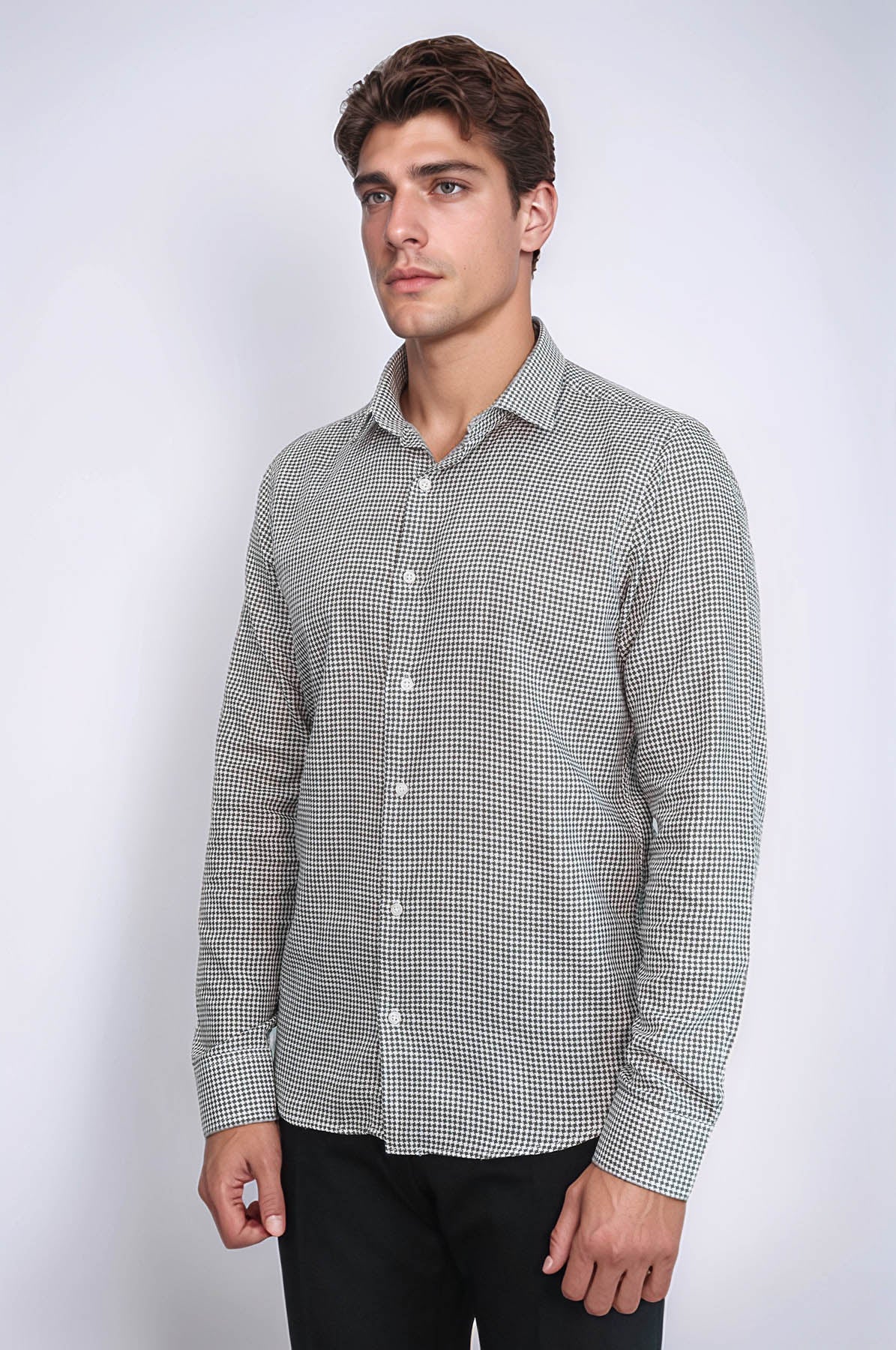 Green Houndstooth Cotton Shirt