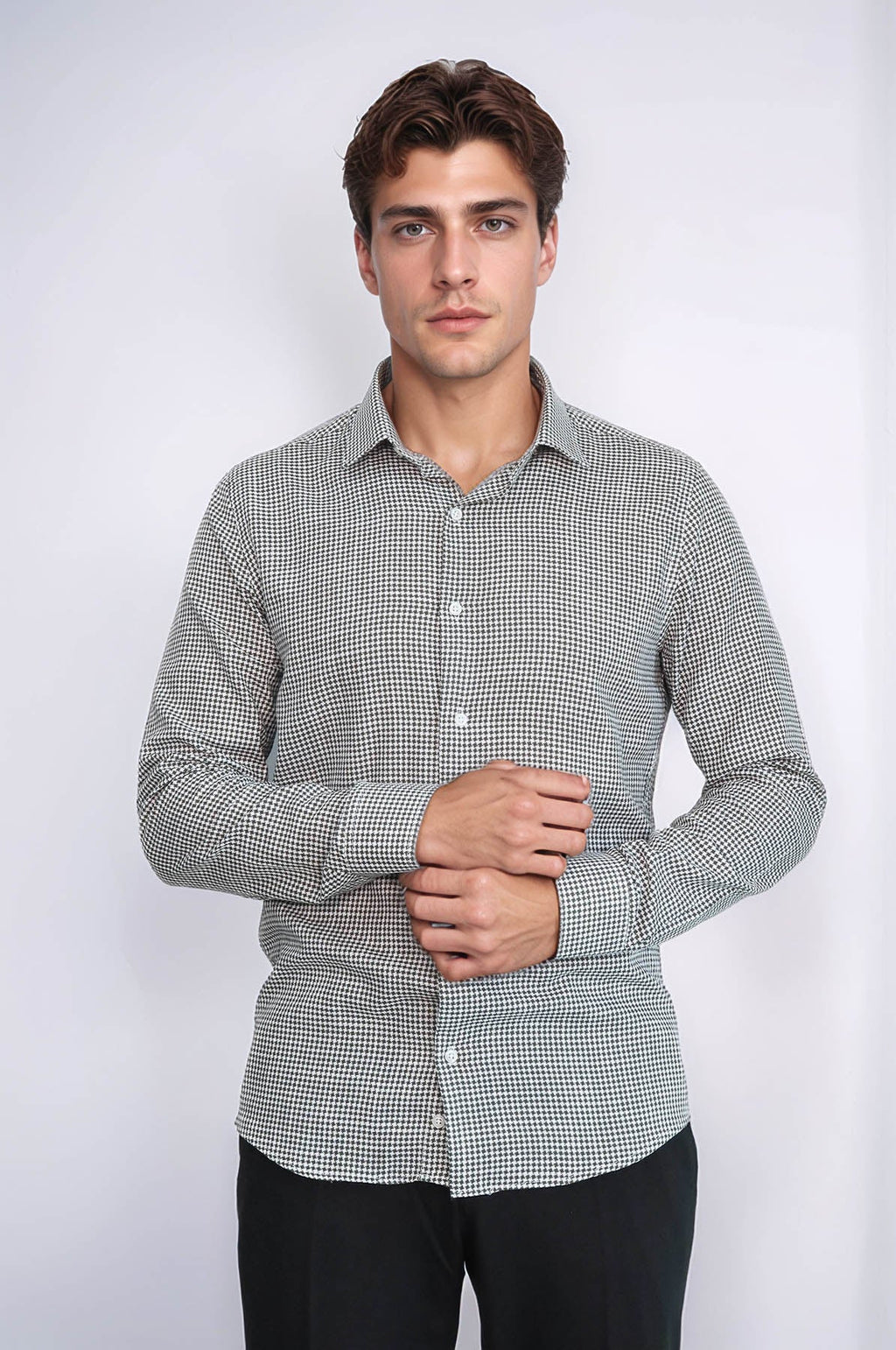 Green Houndstooth Cotton Shirt