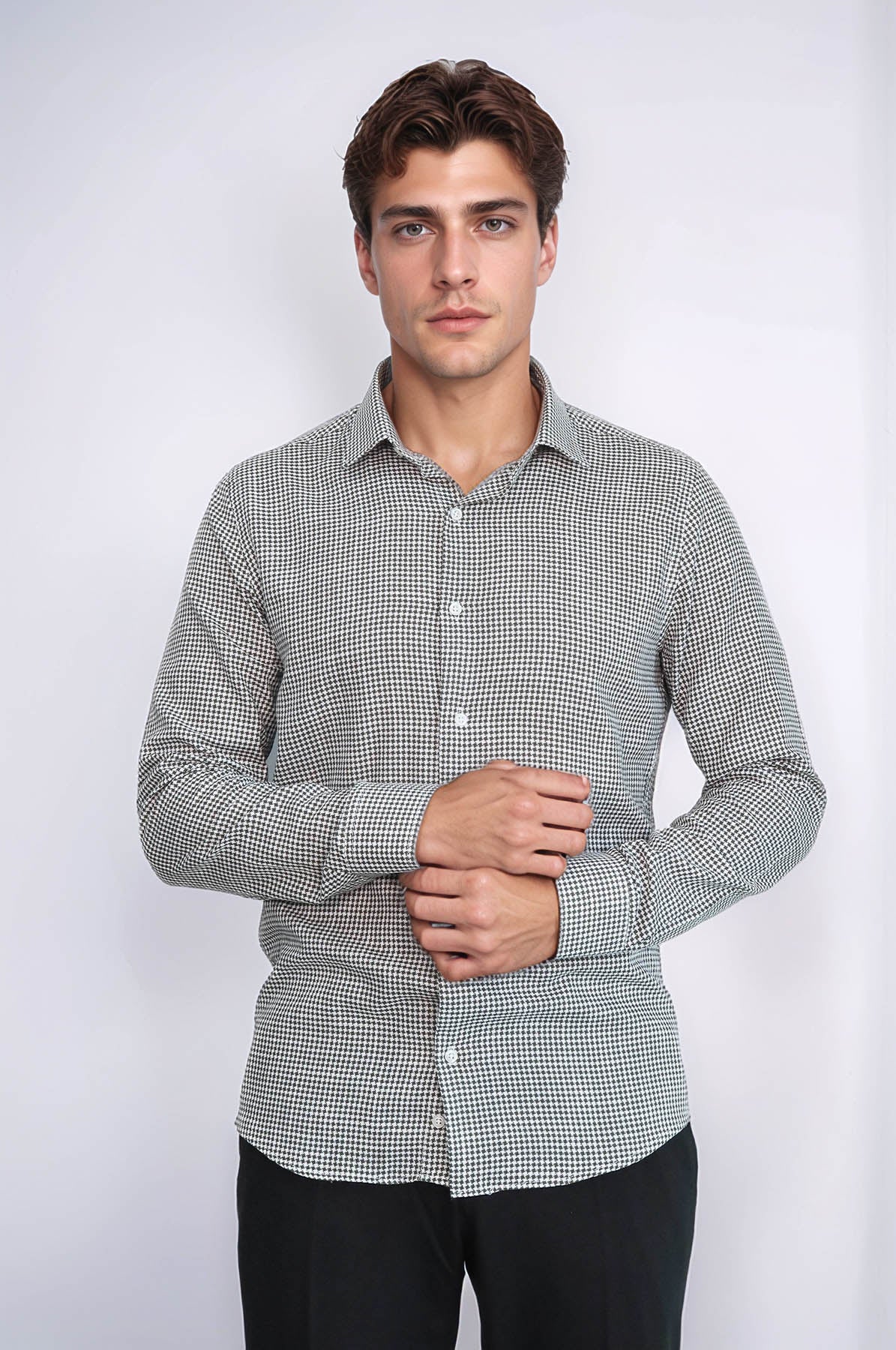 Green Houndstooth Cotton Shirt