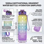 32 oz Gradient Water Bottle with Straw & Motivational Time Markers