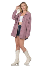 Brushed Mélange Oversized Sweater Shacket (Eggplant)