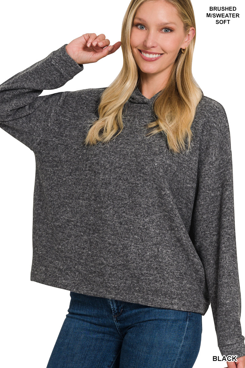 HOODED BRUSHED MELANGE HACCI SWEATER (BLACK)