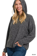 HOODED BRUSHED MELANGE HACCI SWEATER (BLACK)