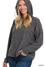 HOODED BRUSHED MELANGE HACCI SWEATER (BLACK)
