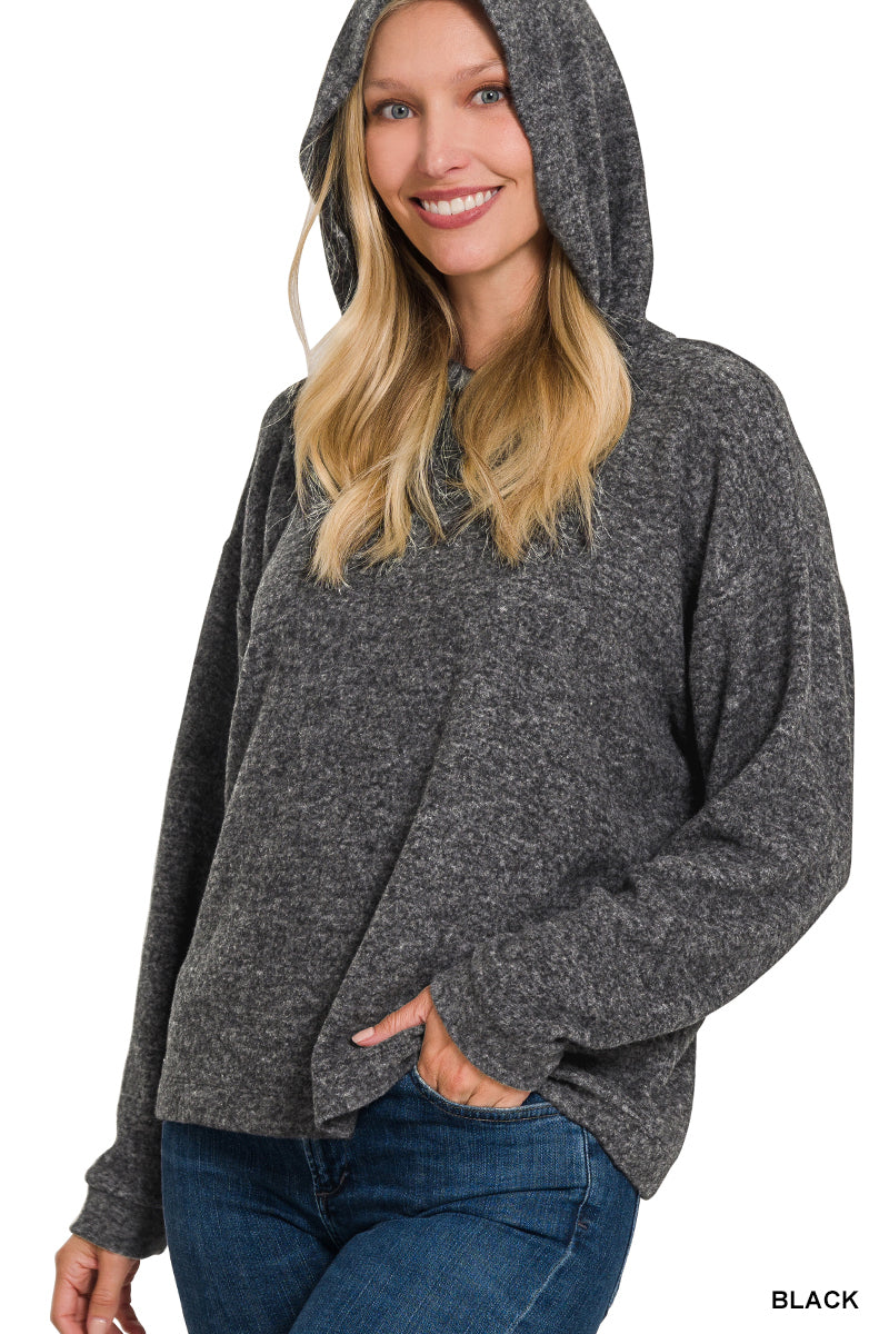 HOODED BRUSHED MELANGE HACCI SWEATER (BLACK)